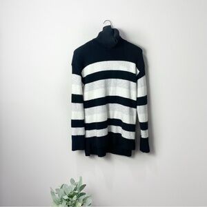 [Talbots] Women's Black, White & Gray Striped Turtle Neck Soft Knit Sweater